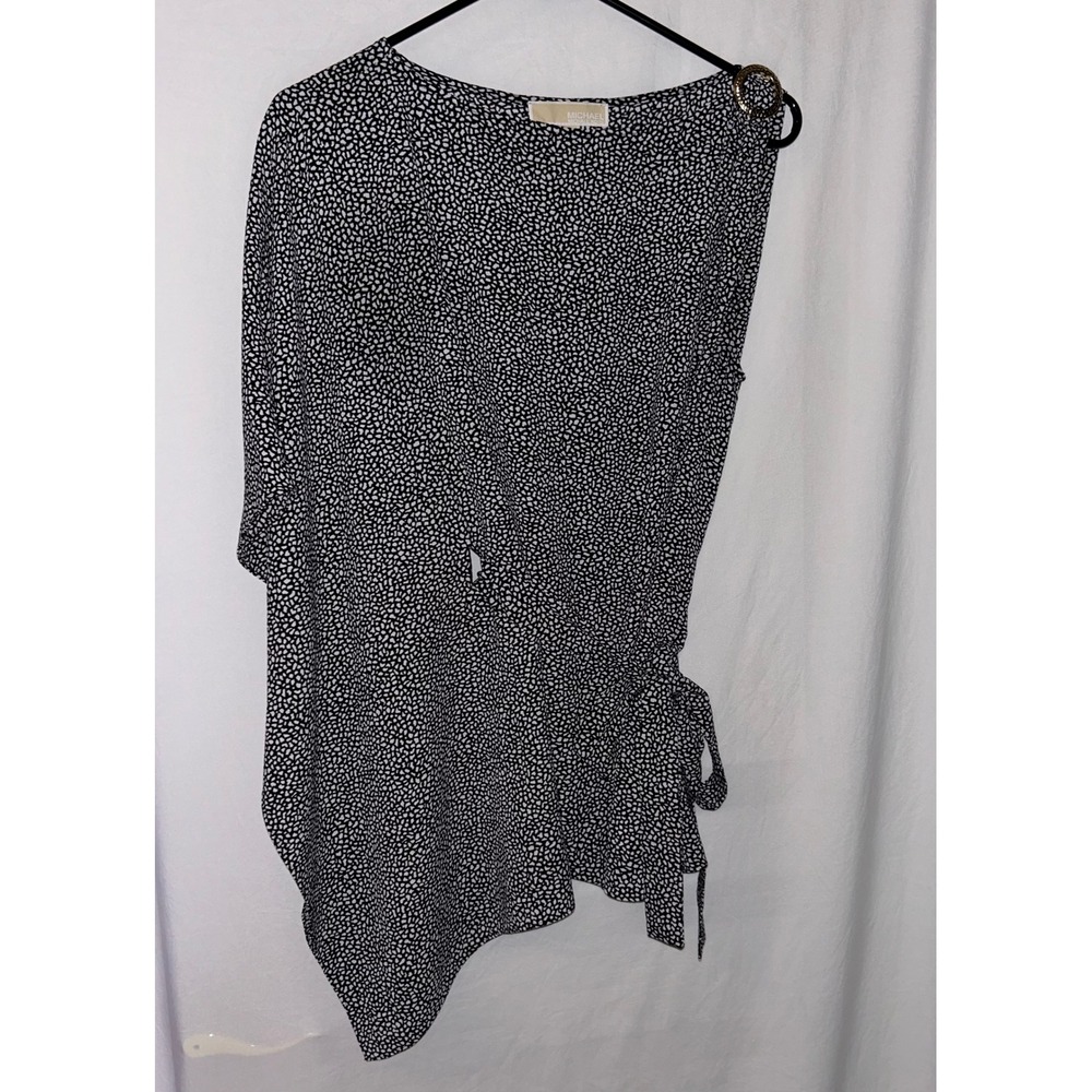 Michael Kors Womens Top Small Black White Print Tie‎ Waist One Shoulder